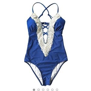 Cupshe blue lace one-piece suit